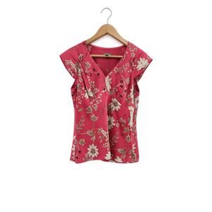 Ann Taylor Petites Y2K Pink Floral Silk Wrap Blouse Top Size 8P
